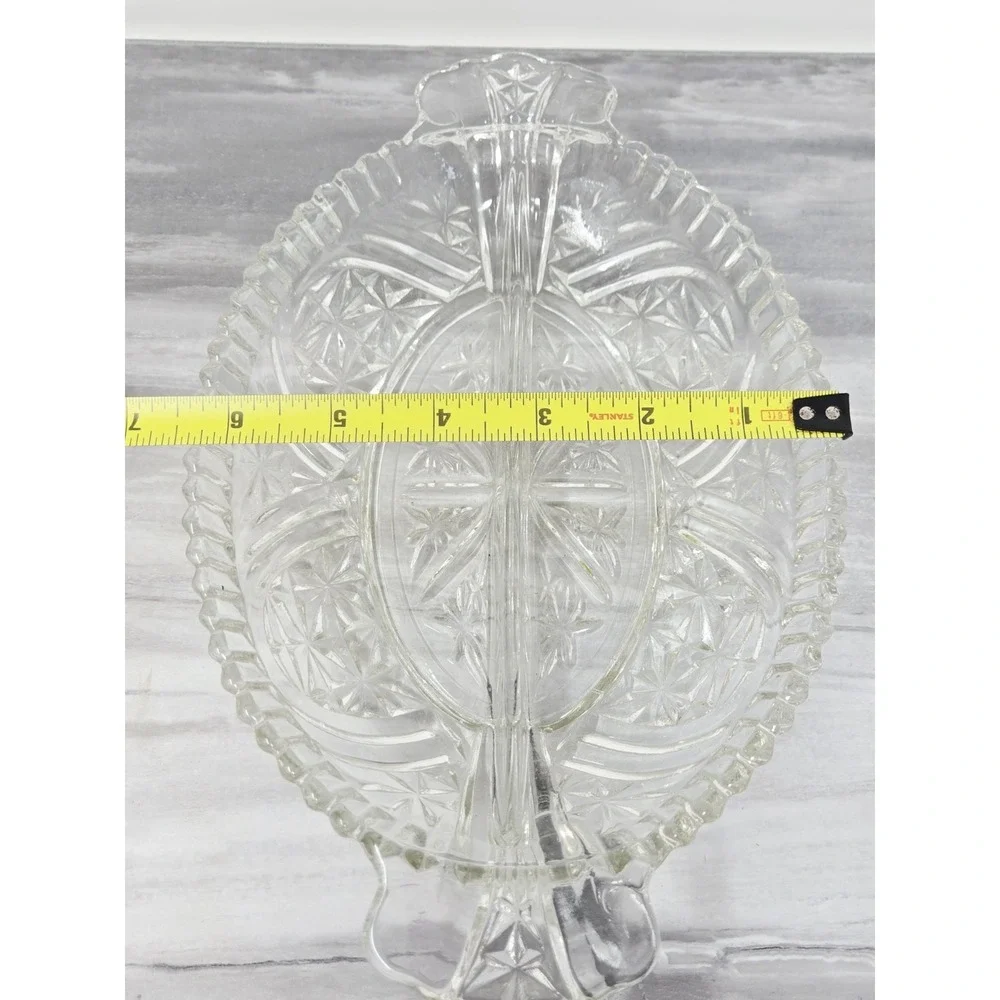 Vtg Anchor Hocking Clear Oval Divided Relish Dish Star‎ Cut Design
